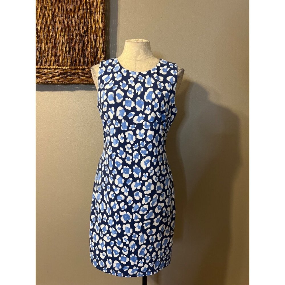 J. McLaughlin Sophia Dress M Medium Blue White Stretch Catalina Cloth $219 - Picture 3 of 13
